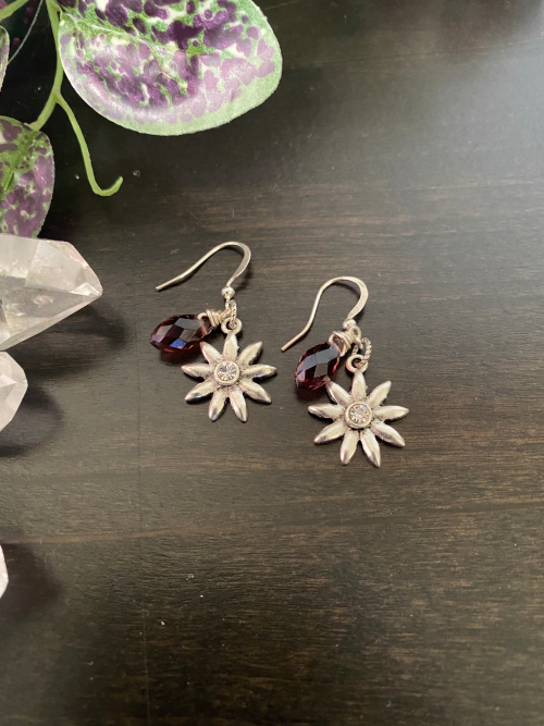 Purple Sparkle Flower Earrings