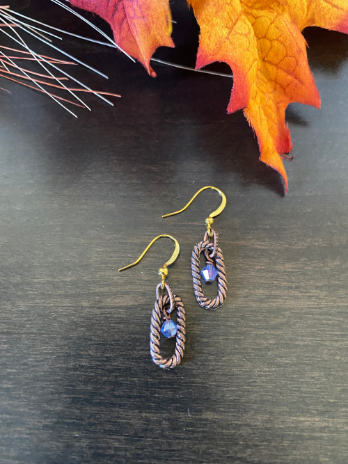 Copper & Blue Crystal Earrings